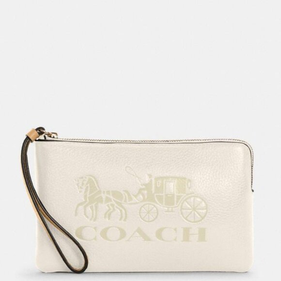 Coach Bag Vintage Vanilla Cream Zip Wristlet Horse Carriage Leather Handbag NEW - Picture 1 of 9